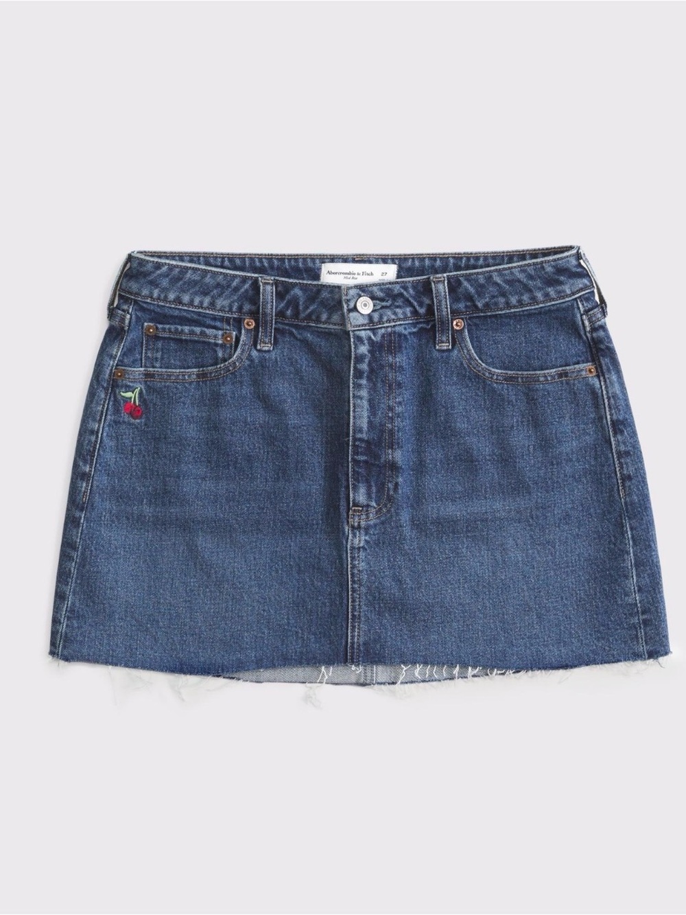 Abercrombie and Fitch Curve Love Denim Mini skirt with cherry embroidery size 29